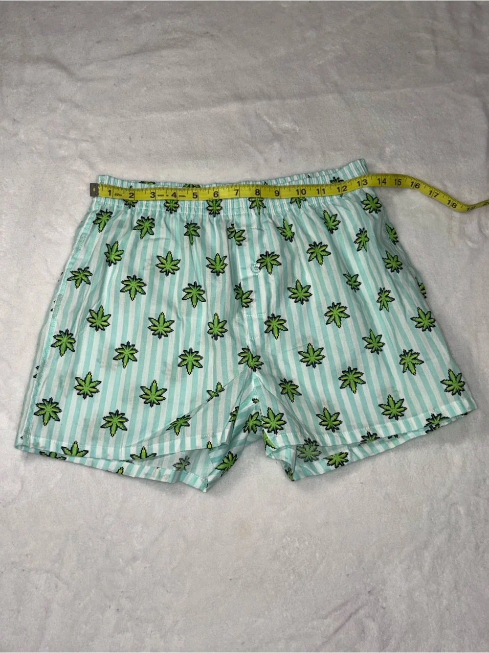 Krush Light Green Striped Shorts with Green Leaf Print